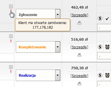 Klient ma otwarte zamówienia